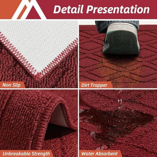 COSY HOMEER 48x20Inch/30X20Inch Kitchen Rug Mats,Red - Image 4