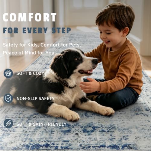 Morebes Extra Long Hallway Runner Rug 12ft, Gray Washable Kitchen Rugs Runner Non-Slip, Vintage Carpet Runner for Hall Entryway Corridor Laundry Room, Soft Low Pile Indoor Rug(2.5x12, Blue-Gray) - Image 4