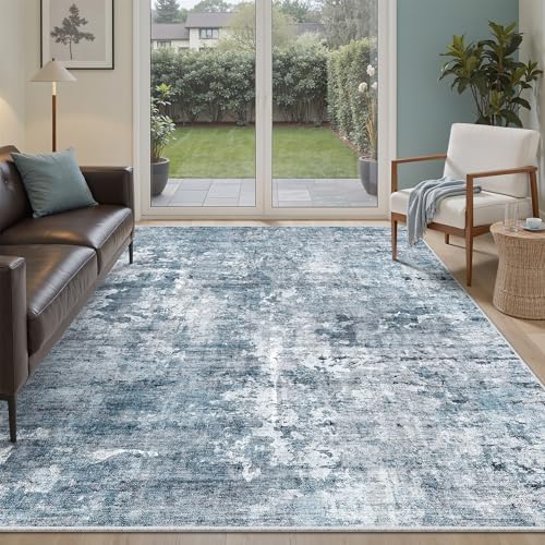 Soalmost Abstract Rug 5x7 Washable Area Rugs for Living Room, Blue/Grey by Soalmost