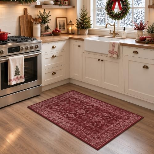 Washable 2x3 Christmas Office Area Rug Non-Slip Xmas Red Throw Carpet - Image 3