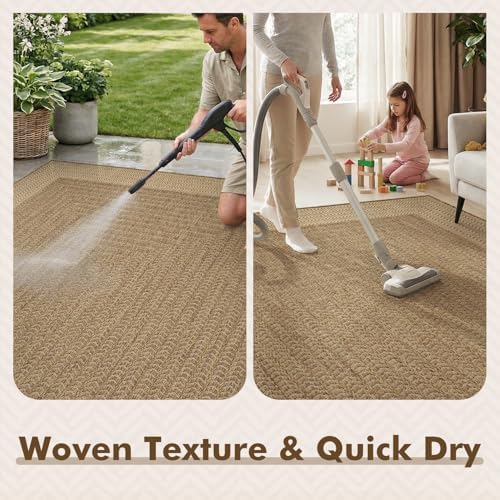 MontVoo-Outdoor Rug-Patio Rug 8x10 ft Polypropylene Indoor Outdoor Rugs Outdoor Carpet for Patio Deck Balcony Porch, Textured Weave, Durable for High Traffic, Fade-Resistant, Modern Neutral Brown - Image 4