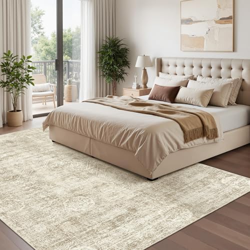 Madane 5x7 Area Rugs for Living Room, Washable Vintage Natural Rug Beige - Image 4