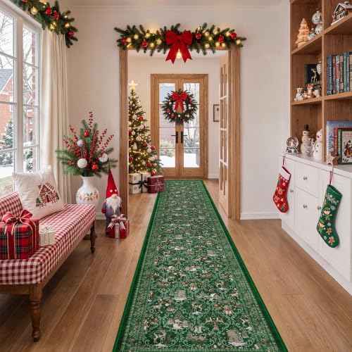 Christmas Runner Rug 2x10, Washable Rugs for Living Room (2'x10', Green) by Restydon