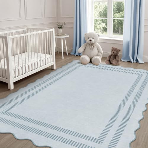 Area Rugs 5x7 Living Room Washable Modern Rug, Vintage Blue Soft Non Slip Rugs Stain Resistant Indoor Carpet for Bedroom Dining Room Nursery Home Office - Image 7