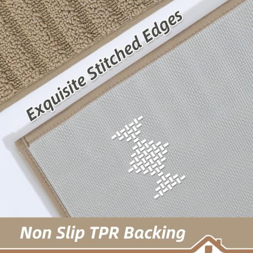 BEQHAUSE Kitchen Rugs Non Slip Washable 2PCS, 24"x35"+24"x60", Taupe - Image 3