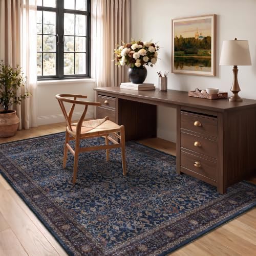 Washable Area Rug 4'x6' Living Room, Vintage Old Money, Dark Blue - Image 4