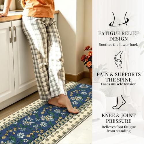 2PCS Vintage Floral Non-Slip Kitchen Mats, Anti-Fatigue Soft Rugs for Floor - Image 3