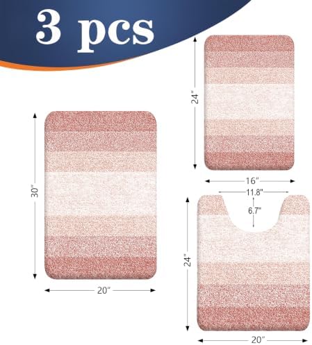 OLANLY Microfiber Bathroom Rugs Sets 3 Piece, Absorbent Bath Mats, Peach - Image 2