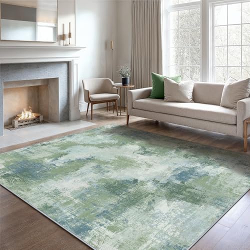 6x9 Area Rug Living Room, Modern Abstract Washable Indoor Carpet Green by AMADAHOMEFURNISHING