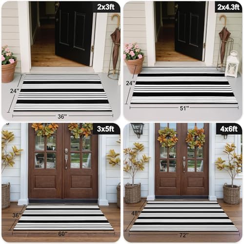 OJIA Black and White Outdoor Rug 4'x6' Washable Patio Rug Porch Camping Rug - Image 4