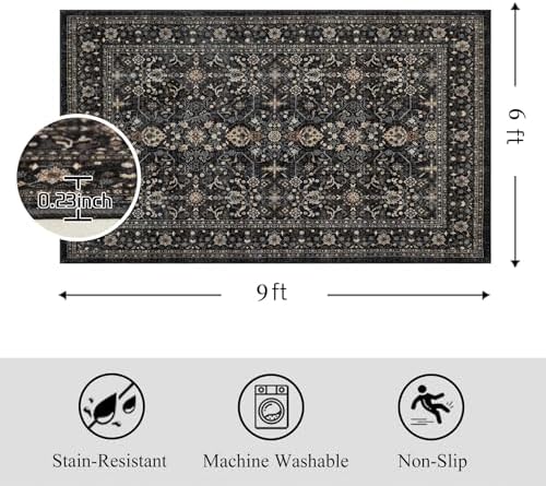 Ruaruarug Washable Area Rug 6×9 for Living Room, Ultra Soft, Black Grey - Image 2