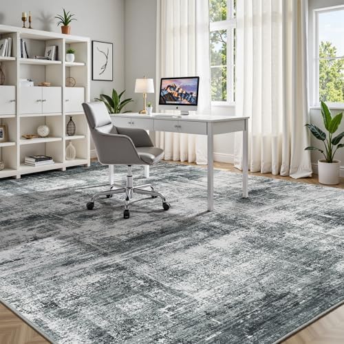 9x12 Area Rug for Living Room, Abstract Washable Non-Slip Large Rugs, Grey - Image 3