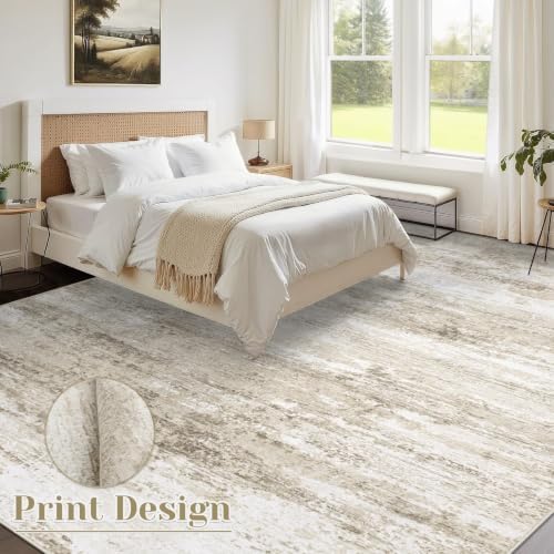 Washable Rug 8x10 Area Rugs for Living Room: Large Neutral Soft Rug Abstract Non Slip Low Pile Modern Carpet for Bedroom Kitchen Nursery Office Dining Room Indoor (Beige, 8'x10') - Image 2