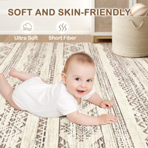 Tortania Area Rug Living Room Rugs - 6x9 Washable Large Soft Neutral Boho Moroccan Bohemian Farmhouse Rug Indoor Floor Carpet for Bedroom Under Dining Table Home Office Decor - Brown - Image 4