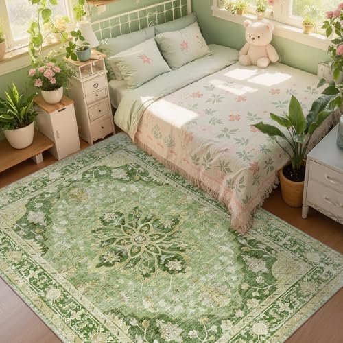 RELEANY Washable Area Rug, 6'x9', Green/Yellow - Image 2