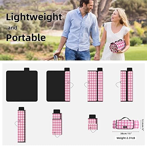 ZAZE Picnic Blanket Waterproof Sandproof, 80''x80'' 3-Layer Cute Compact Extra Large Machine Washable Foldable Beach Mat, Big XL Outdoor Blankets for Spring Summer Camping, Park, Grass(Pink and White) - Image 5