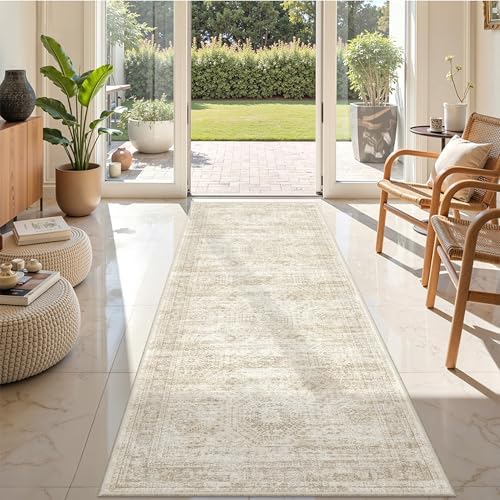 2'6 x 8' Runner Rug Non Slip,Washable Kitchen Rugs,Beige - Image 5