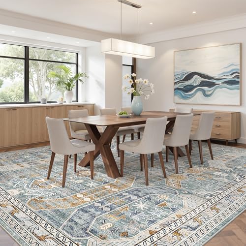 befbee 10x14 Area Rugs for Living Room, Washable Vintage Non Slip Rug Blue - Image 7