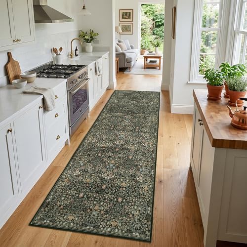 Non Slip 2x6 Kitchen Runner Rug Washable, Hallway Runner Rugs, Boho Vintage Floral Black Carpet Stain Resistance Ultra Soft Low Pile for Entryway, Bathroom Mats for Floor - Image 2