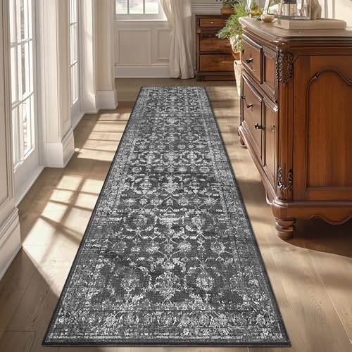 3x10 Washable Kitchen Runner Rug Non-Slip Vintage Black Throw Carpet - Image 4