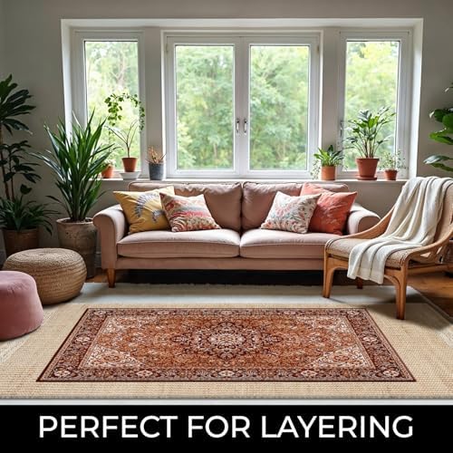 6x9 feet Jute & Wool Mini Check Area Rug with 4-Inch Border | Handwoven, Pile - 0.6"| Living Room, Dining & Bedroom Rug, Neutral Indoor Natural Farmhouse Décor (6' x 9') - Image 4