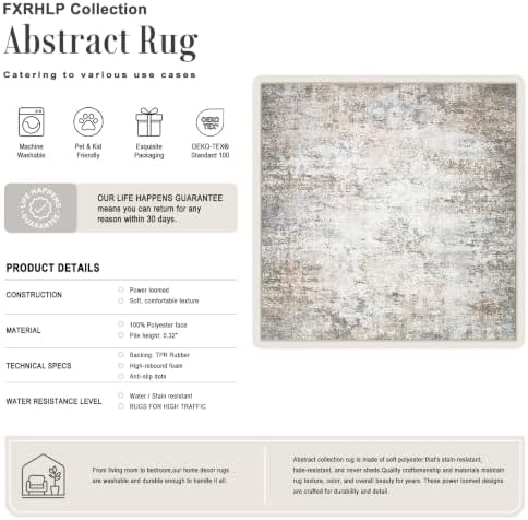 Area Rug Living Room: 5x5 Modern Washable Indoor Soft Carpet Brown - Image 2