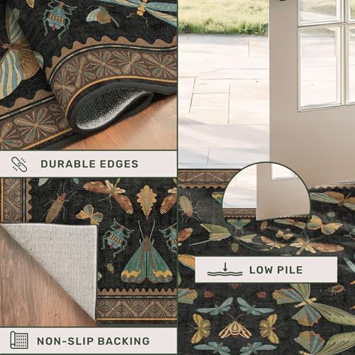 Big Black Area Rug for Living Room - Washable 10x14 Area Rug, Dining Room Rugs for Under Table, Soft Low Pile for Large Bedroom - Insect Witch Dark Moody Bug Decor, Non-Slip & Stain Resistance - Image 5