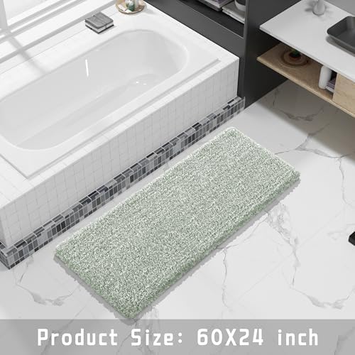 Yimobra Bathroom Runner Rug Non Slip Washable 60x24, Bath Mat, Green&White - Image 6