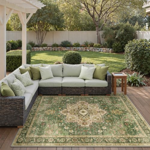 GENIMO Indoor Outdoor Rug, Washable for Patio and Deck, Forest Green, 5x8 - Image 6