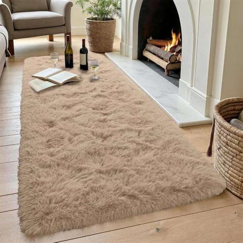 Noahas 2x6 Beige Fluffy Soft Runner Rug Non-Slip for Bedroom Dorm Hallway - Image 4