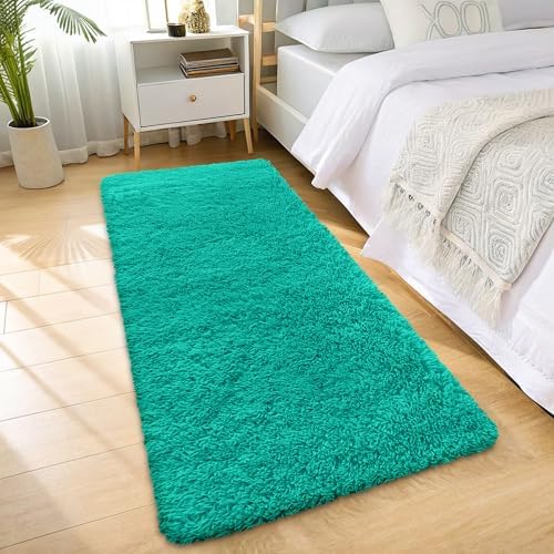 OLANLY 2x6 Machine Washable Runner Rugs for Hallway, Soft Fluffy Shaggy Bedside Rugs for Bedroom, Living Room, Indoor Floor Carpet for Kids Girls and Boys, Home Decor Aesthetic, Teal Green - Image 3