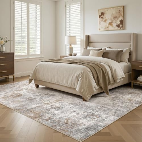 UERMEI 8x10 Area Rug Living Room Rugs Washable Neutral Brown Grey Carpet - Image 4