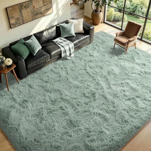FinRèc Home 8x10 Non-Slip Fluffy Area Rugs for Living Room (Light Green) - Image 3
