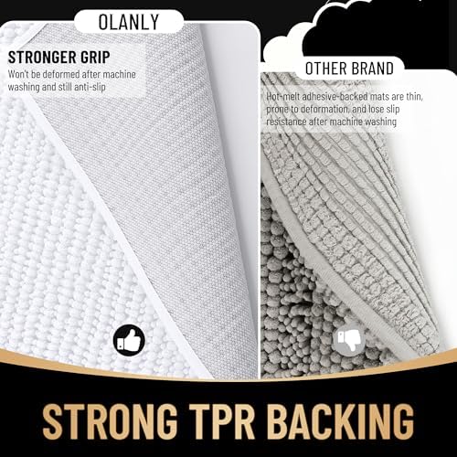 OLANLY Thick Chenille Large Bathroom Rugs 70x46, Absorbent Bath Mat, White - Image 5