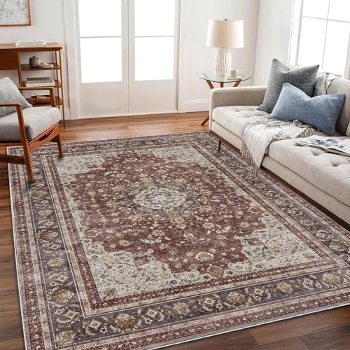CHAMPLANT Washable Area Rug 8'x10' Retro Boho Design Non-Shedding Non-Slip Easy Care Ideal for High Traffic Areas in Living Room Bedroom Office Coffee Table Kitchen Large Carpet by CHAMPLANT