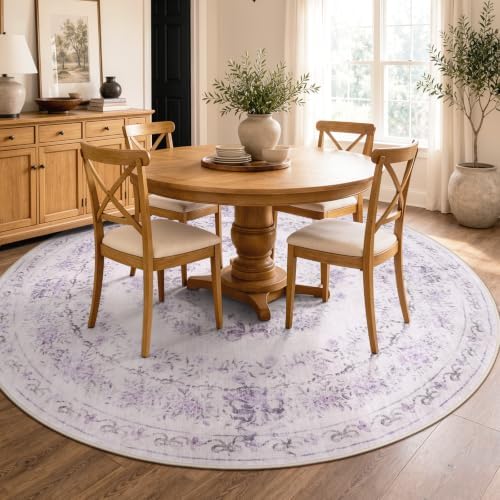 Wonnitar Purple Floral Bow 6ft Round Rug, Washable Rug for Living Room - Image 4