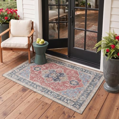 GENIMO 6x9 Outdoor Rug, Washable for Patio and Deck, Distressed Red - Image 4