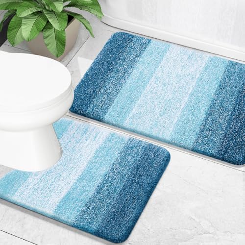 OLANLY Micorfiber Bathroom Rug Set 2 Piece, Soft Bath Mats, Peacock Blue by OLANLY