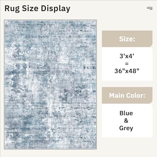 Soalmost Abstract 3x4 Rugs, Small Washable Area Rug for Entryway Blue/Grey - Image 5
