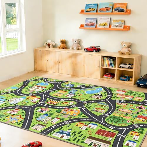 BENRON Community Car Play Rug 6x9 for palyroom, Educational Play Mat by BBENRON