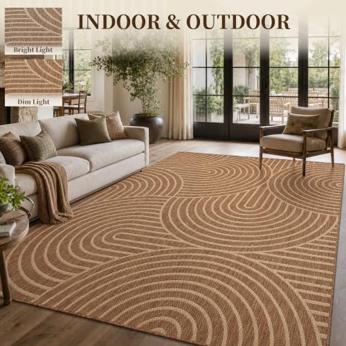 PADOOR-Outdoor Rug-Patio Rug 9x12 ft Polypropylene Indoor Outdoor Rugs Outdoor Carpet for Patio Deck Balcony Porch, Textured Weave, Durable for High Traffic, Fade-Resistant, Modern Neutral Brown - Image 3