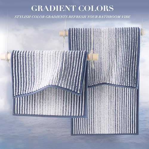 BSICPRO Bathroom Rugs Sets 2 Piece, Non Slip Striped Bath Mats, Denim Blue - Image 5