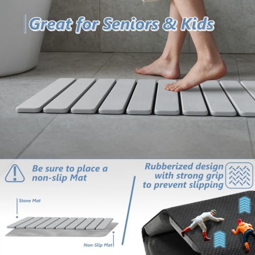 AWW Foldable Stone Bath Mat, Diatomaceous, 23.6"x15.5", Light Grey - Image 3