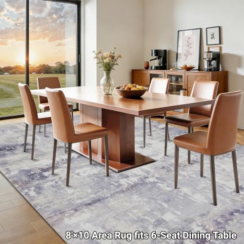 RCTJHOME 8x10 Dusty Lavender Accents Abstract Neutral Modern Washable Rug - Image 3