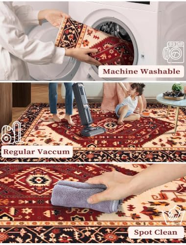 SERISSA 2x5 Washable Non Slip Boho Runner Rug for Hallway，Red Black - Image 2
