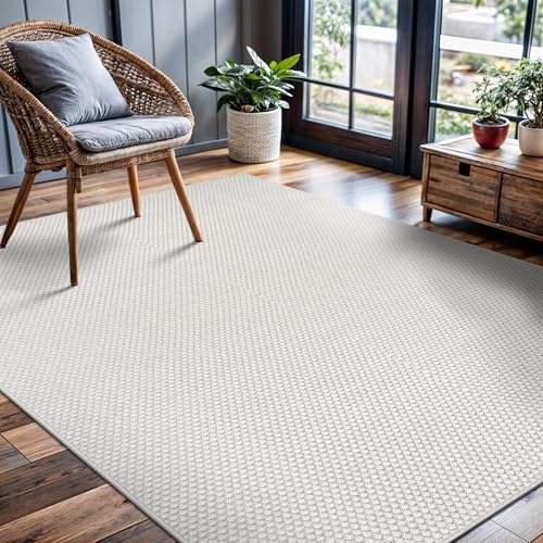 CAMILSON Easy Jute Rug 5x7, Indoor Outdoor Off-White Farmhouse Area Rugs for Living Room Patio and Kitchen Rug, Solid Woven Design, Easy-Cleaning, Washable Outside Carpet Alfombras (5 x 7) - Image 5