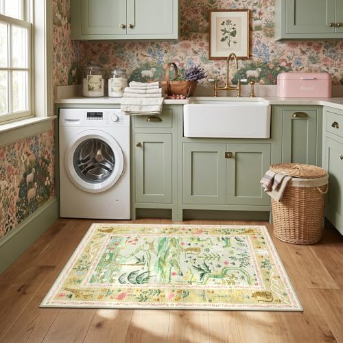 2x3 Washable Area Rug for Entryway Non Slip Safari Nursery Rug Green Kids Room Rugs Low Pile Stain Resistant Jungle Animal Print Rugs Small Throw Mat for Living Room Bedroom Girls Room, Sage Green - Image 4