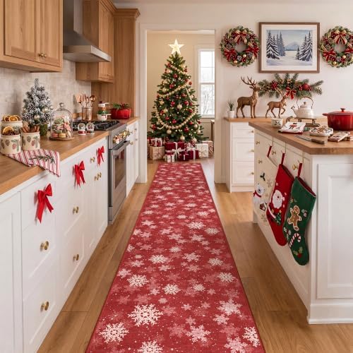 Long Hallway Runner Rug- Carpet Runners for Hallway 12ft, Anti Slip Backing Washable Rug Runner for Bathroom, Entrance, Living Room, Soft Low Pile Modern Rug Runner(2'x12', Red/White) by Restydon