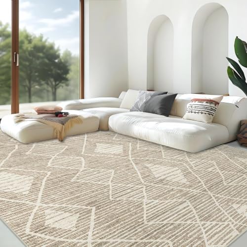 Area Rug Living Room Rugs 8x10 - Large Soft Boho Geometric Rug, Non-Slip Foldable Washable Rugs Non Shedding Morden Indoor Floor Carpet for Living Bedroom Office Dining Room(Cream Beige, 8'x10') by AOYAOMI