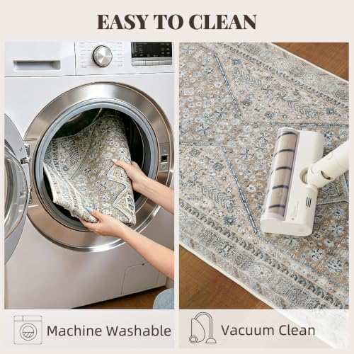 2'x6' Vintage Beige Brown Runner Rug, Washable Non-Slip Non-Shed Floor Mat - Image 2